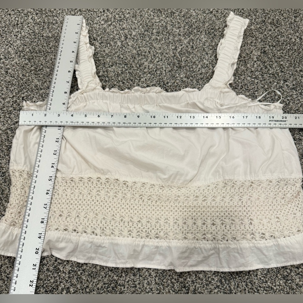 CeCe White Smocked Open Knit Accent Ruffled Crop Camisole Size XL - Picture 10 of 11